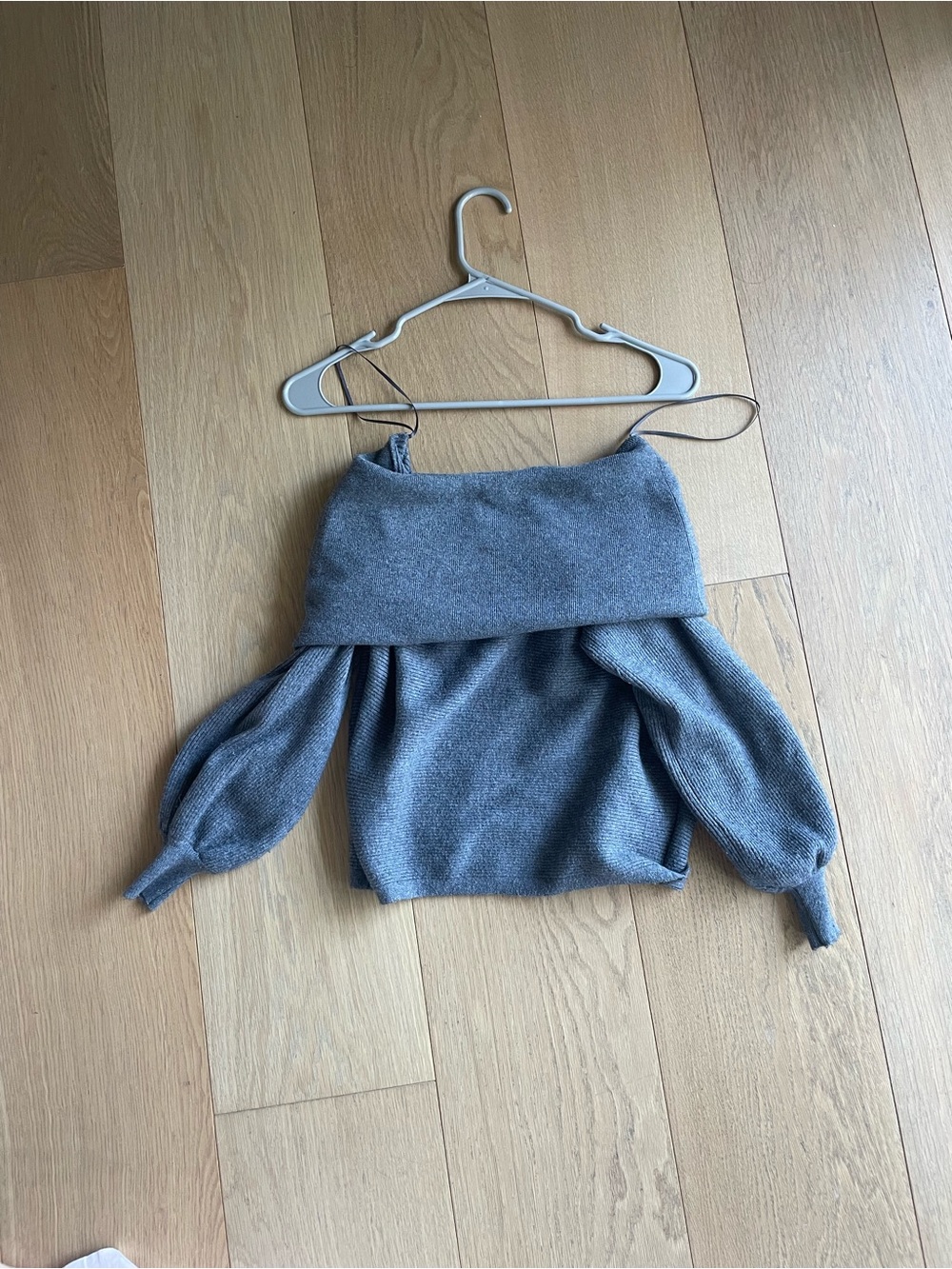 Off-Shoulder Balloon Sleeve Sweater - Gray Zara